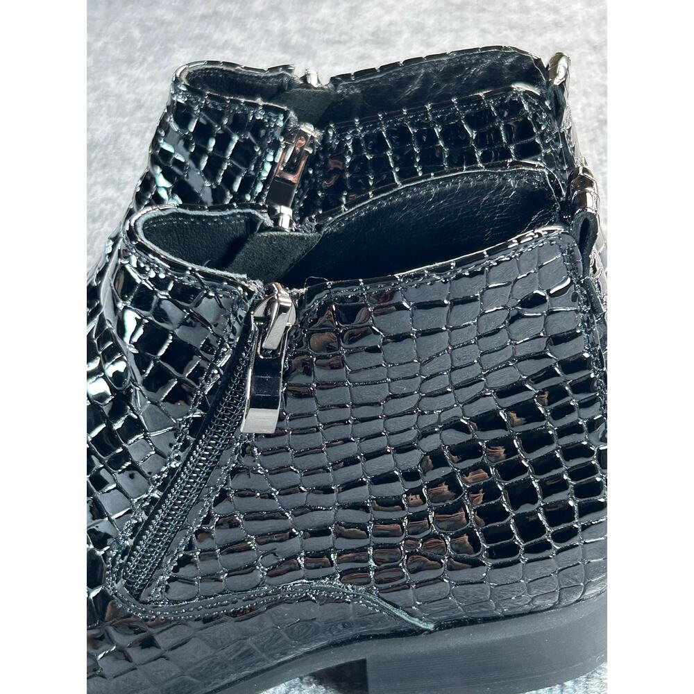 Santimon Men's Patent Croc Embossed Ankle Boots Black Side Zip 8M Deadstock - Picture 4 of 14